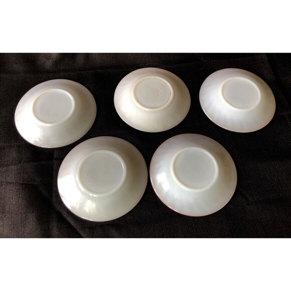 5 Milk Glass Saucers, Swirl Pattern, Golden Anniversary, Anchor Hocking 1950s - Picture 2 of 5
